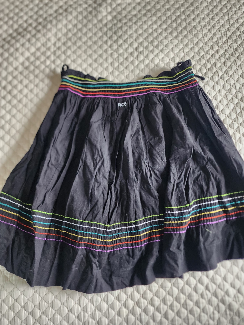 Roxy Black Skater Skirt with Rainbow Stripe Trim